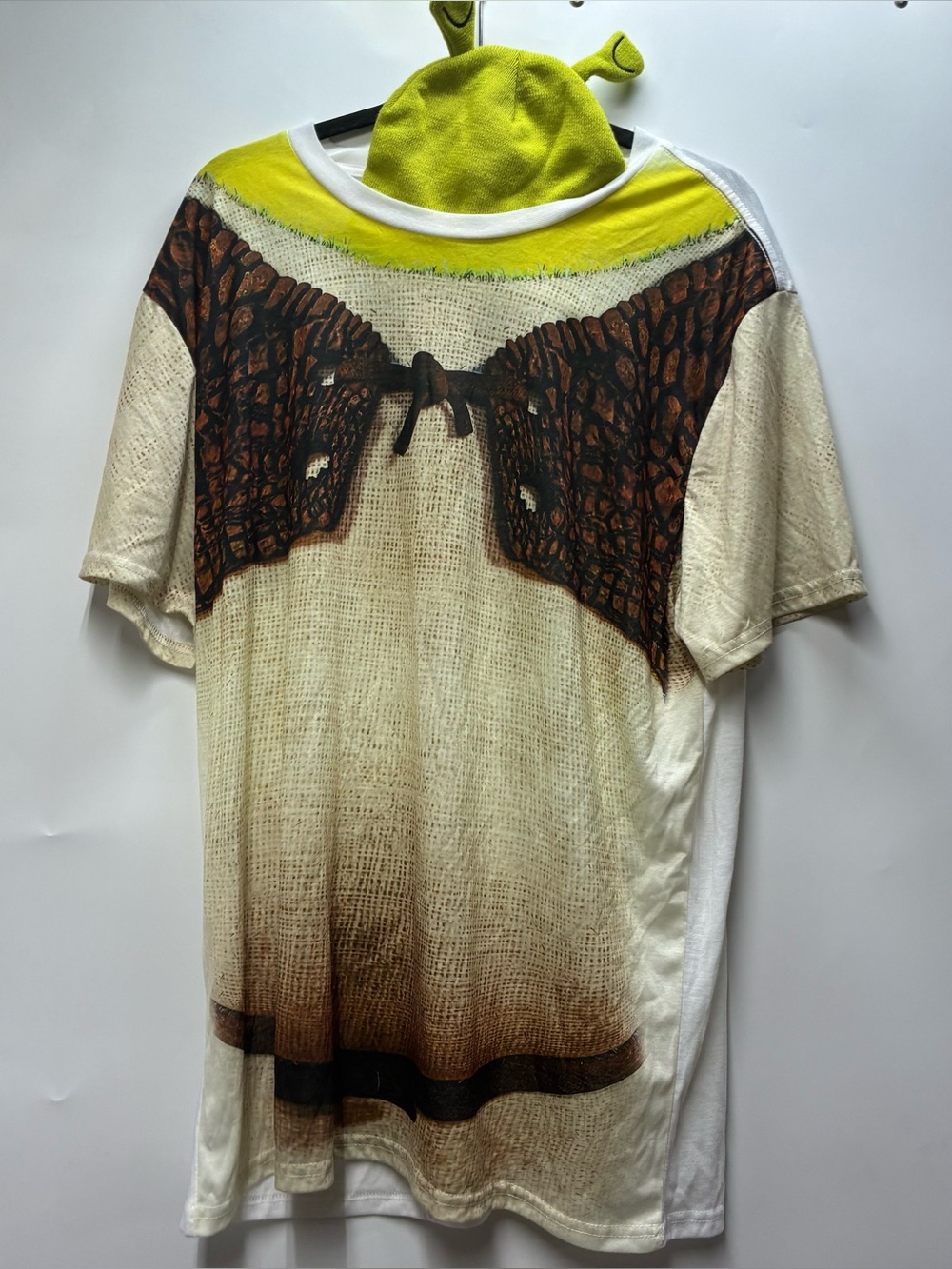 Shrek Mens XXL Halloween Costume Shirt & Hat Cosplay Short Sleeve Dreamworks
